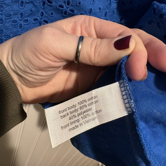 Lane Bryant Cobalt Blue Eyelet Cotton Top V Neck Plus Size 26/28 - Picture 6 of 7